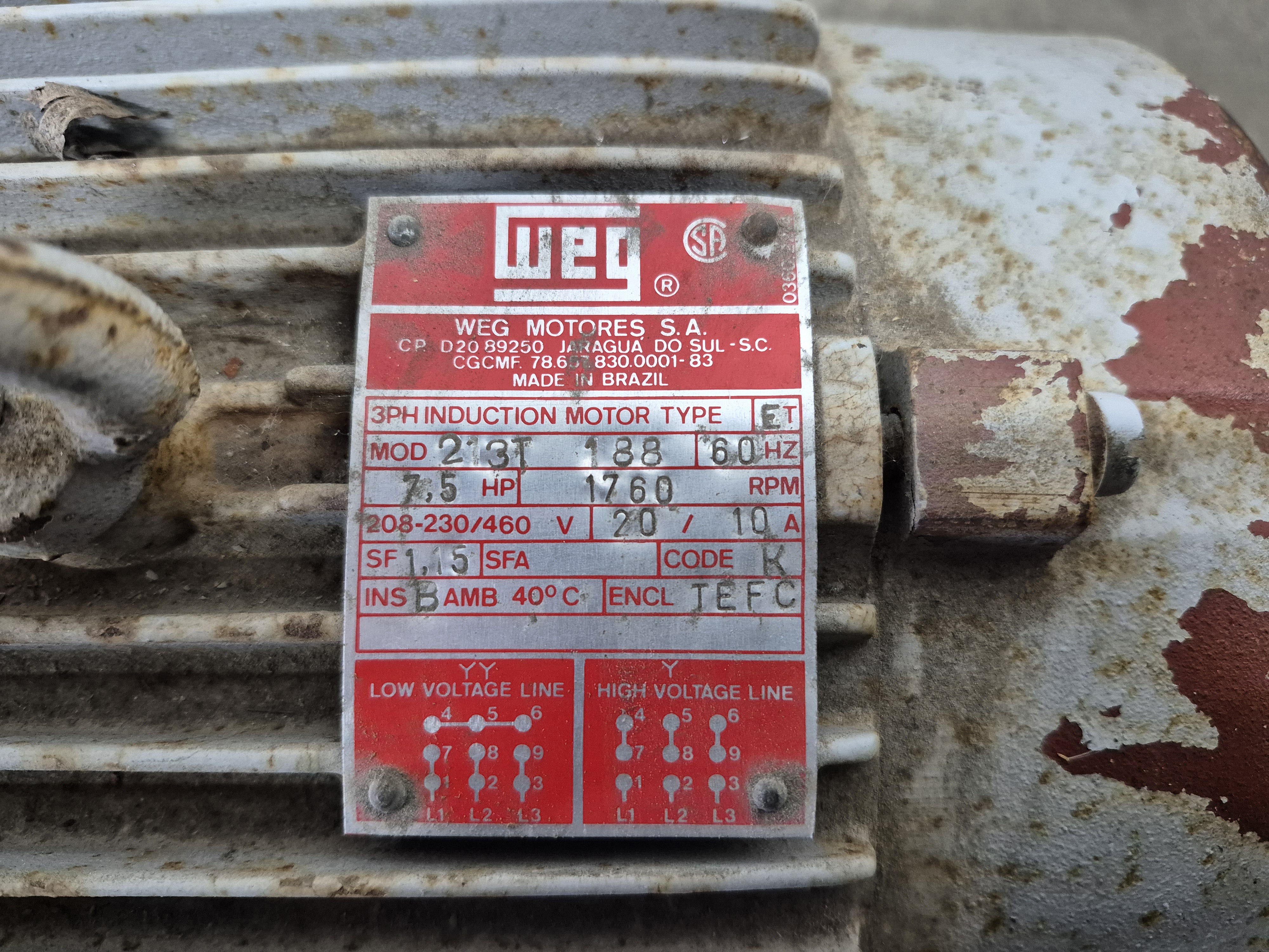 Used WEG 213T 7.5 HP Induction Motor