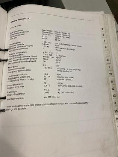 Used Alfa Laval HMRPX 718-HGV-74C Cream Separator