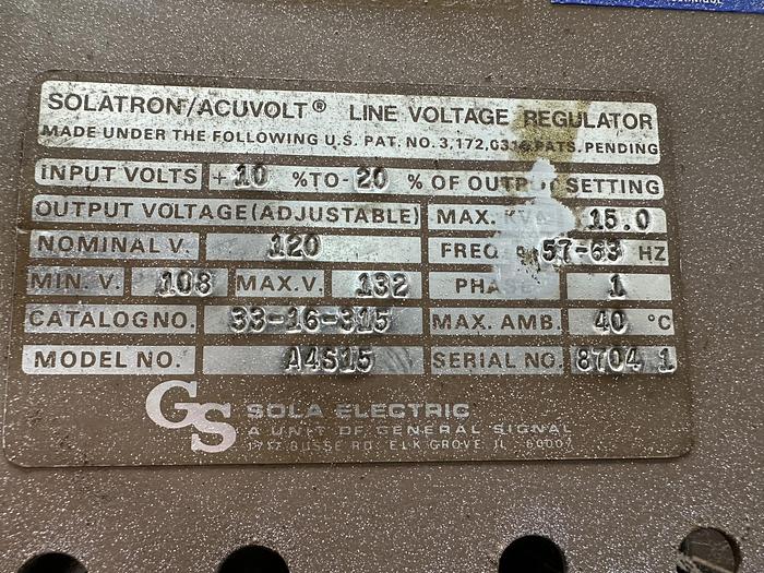 Used Solatron A4S15 Line Voltage Regulator