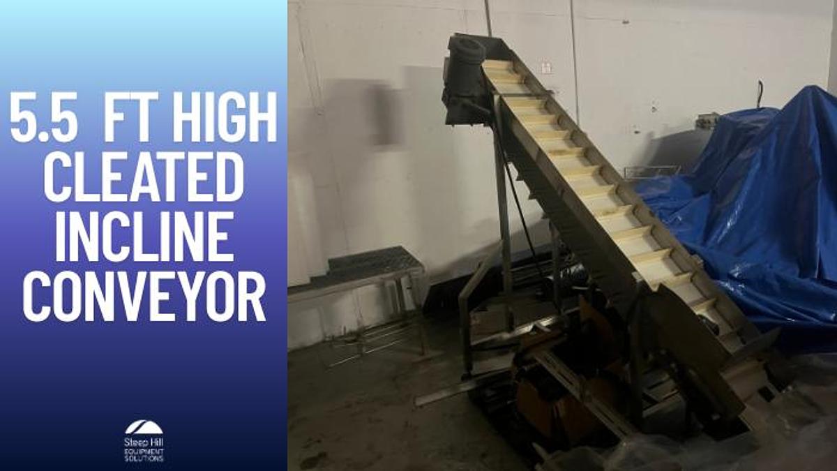 Used 5.5ft High Cleated Incline Conveyor