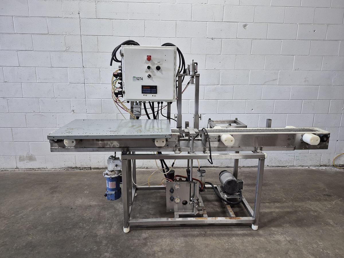 Used All-Fill Automatic Inline Single-Head Bottle Filler with Conveyor
