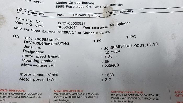 Sew-Eurodrive DFV100-AC Motor
