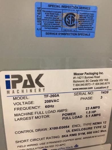 Used IPAK Model TF-260A Automatic Tray Former