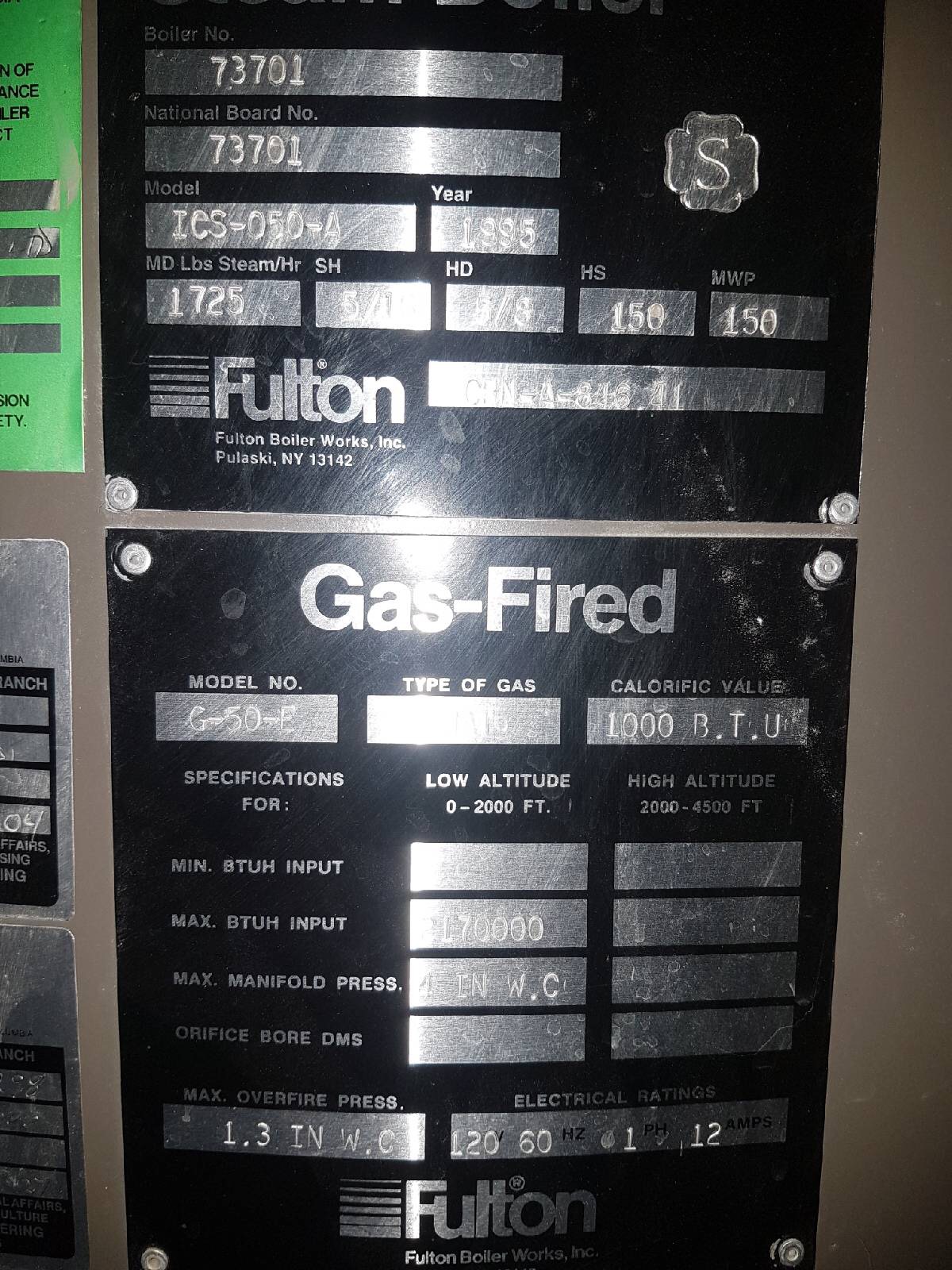 Used Sold Fulton GasFired Steam Boiler at Steep Hill Equipment Solutions