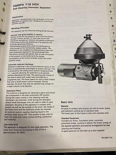 Used Alfa Laval HMRPX 718-HGV-74C Cream Separator