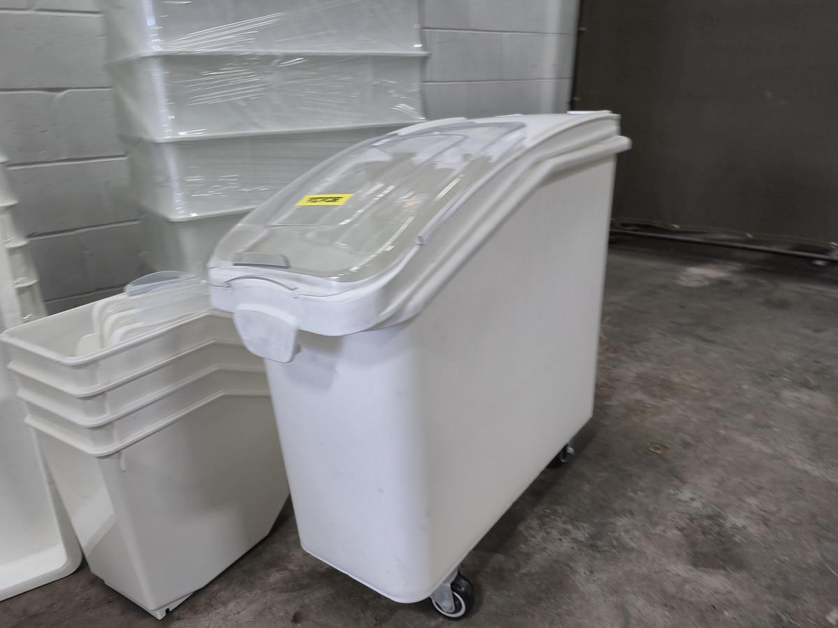 Used Commercial Pizza Dough Trays, Dollies, and Mobile Ingredient Bin Lot