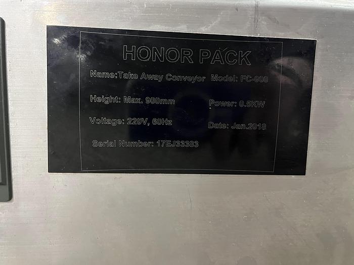 Used 2018 Honor Pack FC-900 Take-Away Incline Conveyor