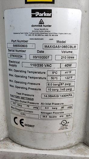 Used Domnick Hunter MaxiGas108 Nitrogen Generator