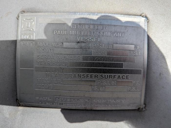 Used Paul Mueller SS Tank with Agitation