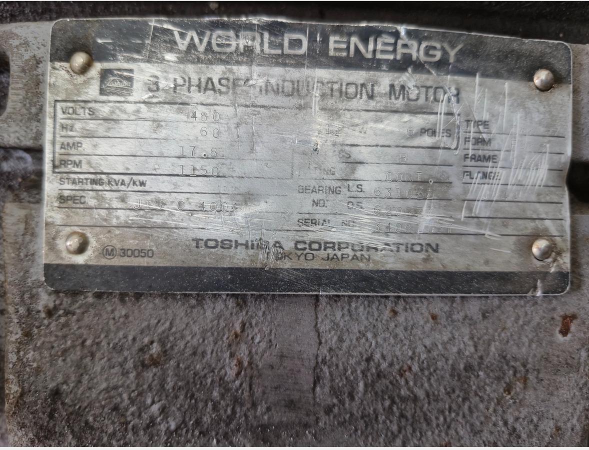 Used Toshiba Corporation World Energy 3 Phase Induction Motor