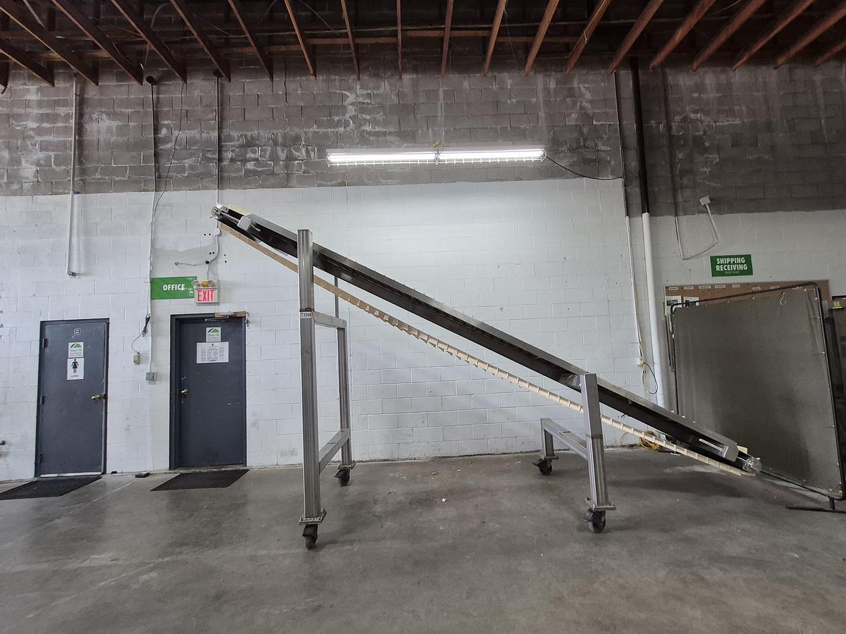 Used Interroll 18'L Cleated Incline Conveyor
