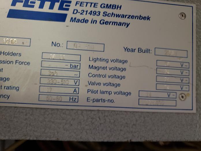 Used Fette 1200 Rotary Tablet Press