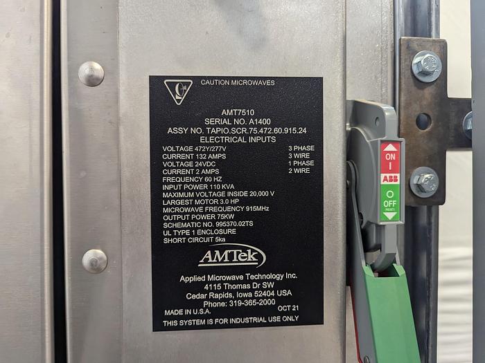 Used AMTek Industrial Microwave Conveyor System