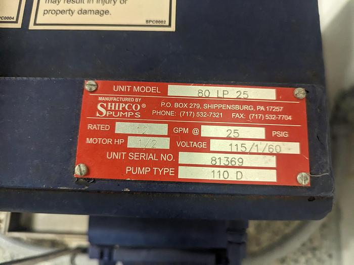 Used Shipco 80LP-25 1/2HP 8 GAL Steel Condensate Pump