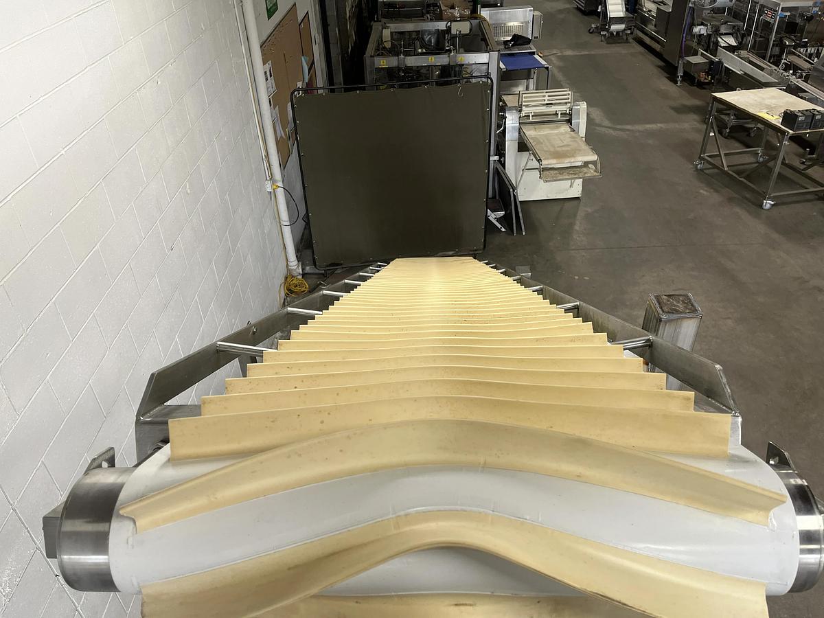 Used Interroll 18'L Cleated Incline Conveyor