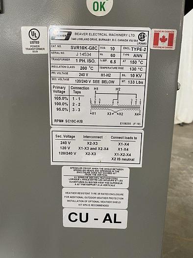 Beaver SVR10K-G8C Isolation Transformer