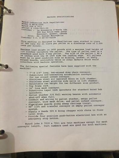 Used Wyard-Simplimatic BDA-3200 Bulk Can Depalletizer