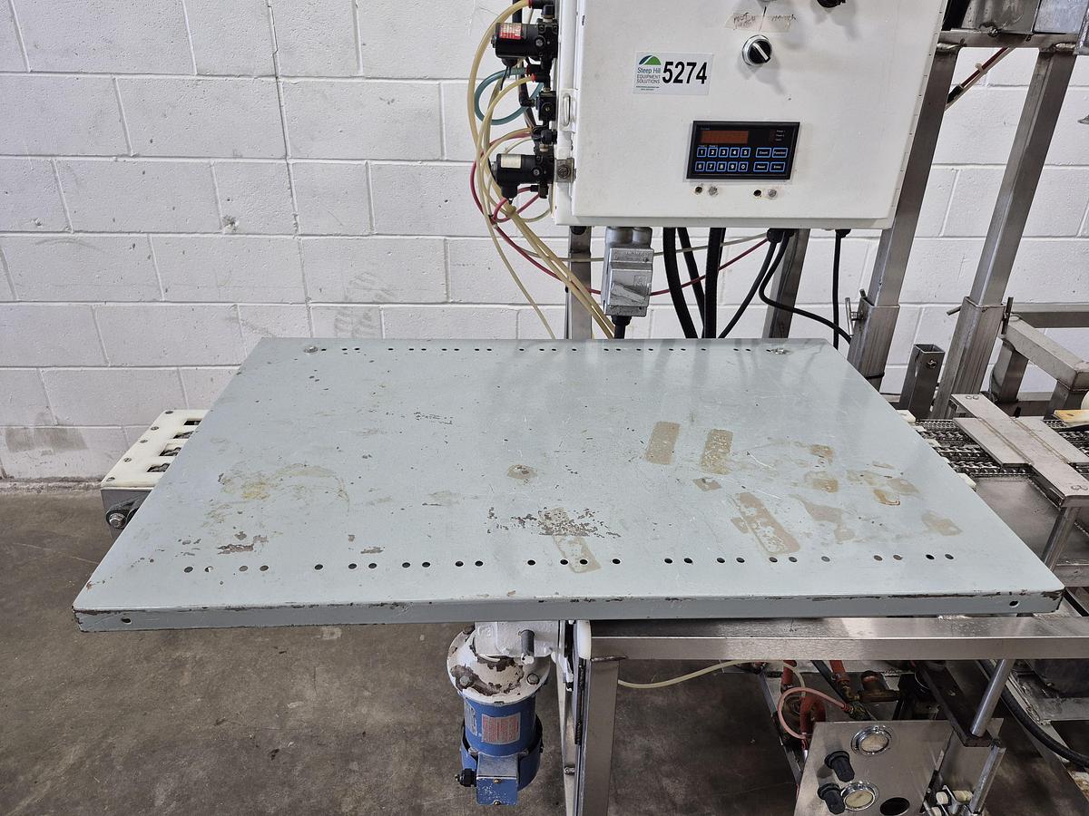 Used All-Fill Automatic Inline Single-Head Bottle Filler with Conveyor