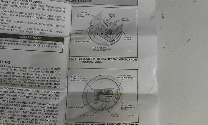 Honeywell C645A-E Pressure Switch