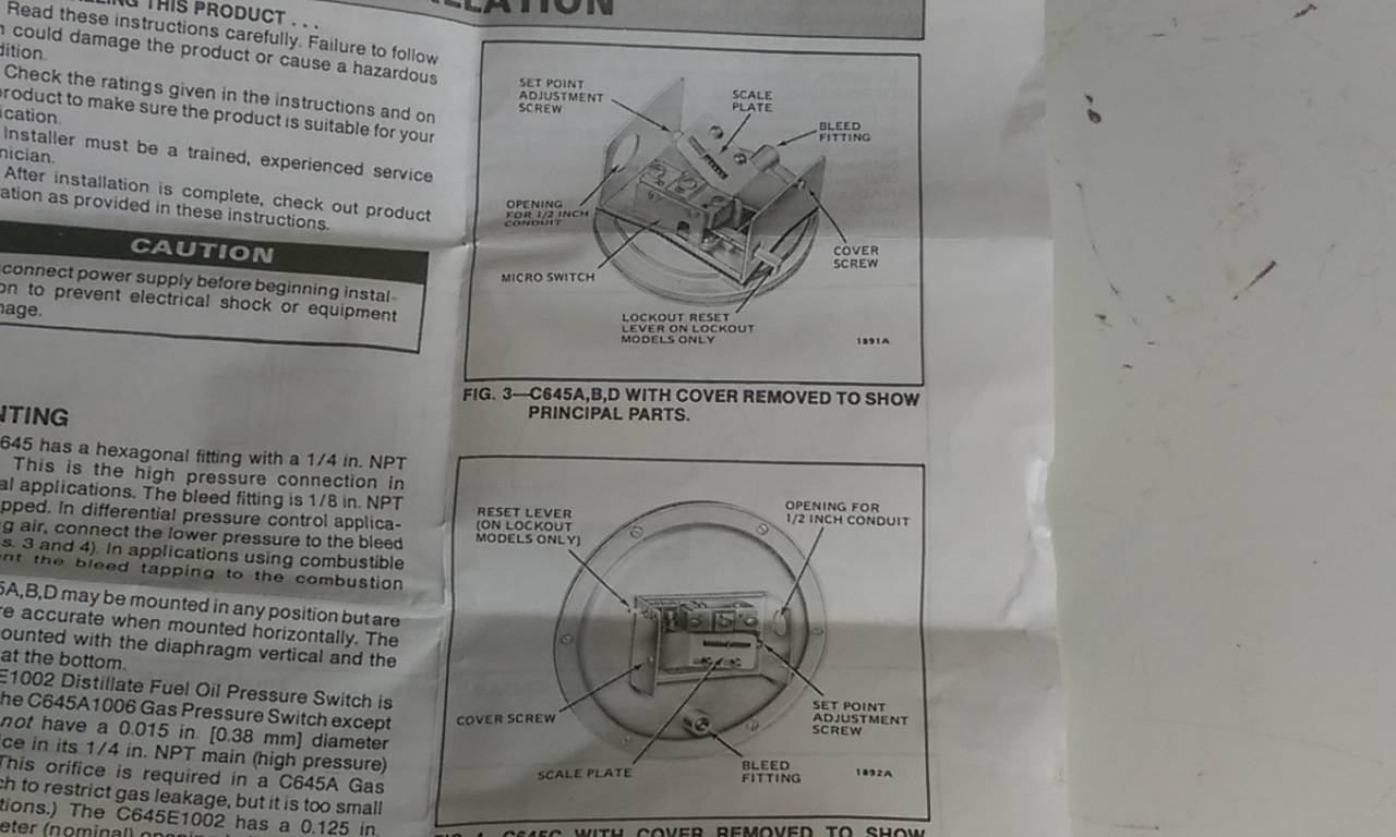 Honeywell C645A-E Pressure Switch