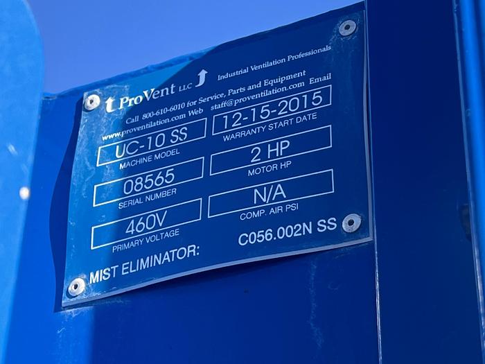 Used ProVent Uni-Wash UC-10 Wet Dust Collector