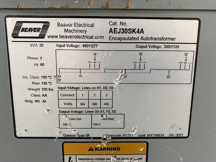 Used Beaver AEJ30SK4A Autotransformer