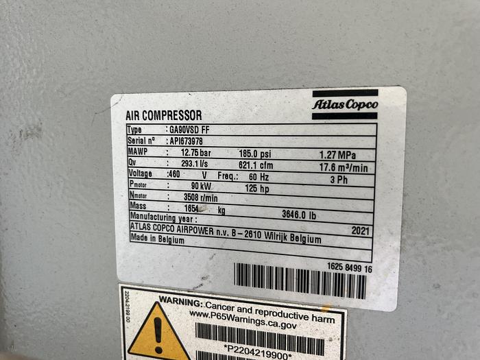 Used Atlas Copco 125 HP Rotary Screw Compressor