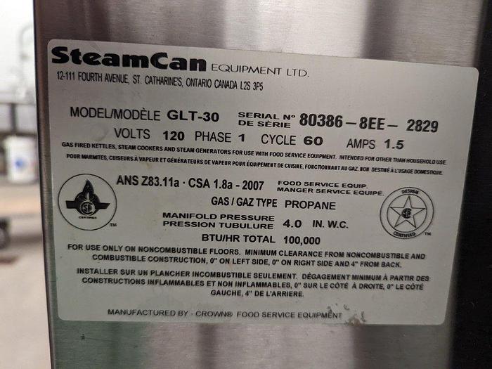 Used SteamCan GLT-30 Jacketed Steam Kettle