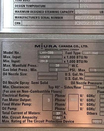 Used Miura LXH-300 High Pressure Steam Boilers (3)