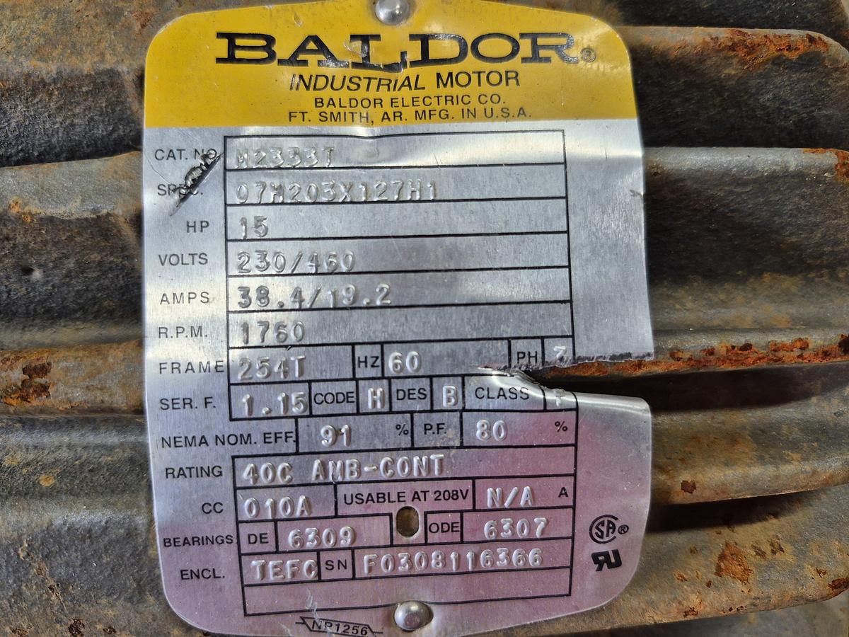 Used Baldor M2333T 15 HP 3-Phase Electric Motor