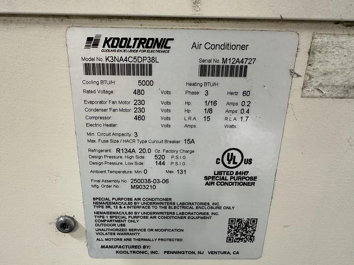Used Kooltronic Panel Mount Air Conditioner