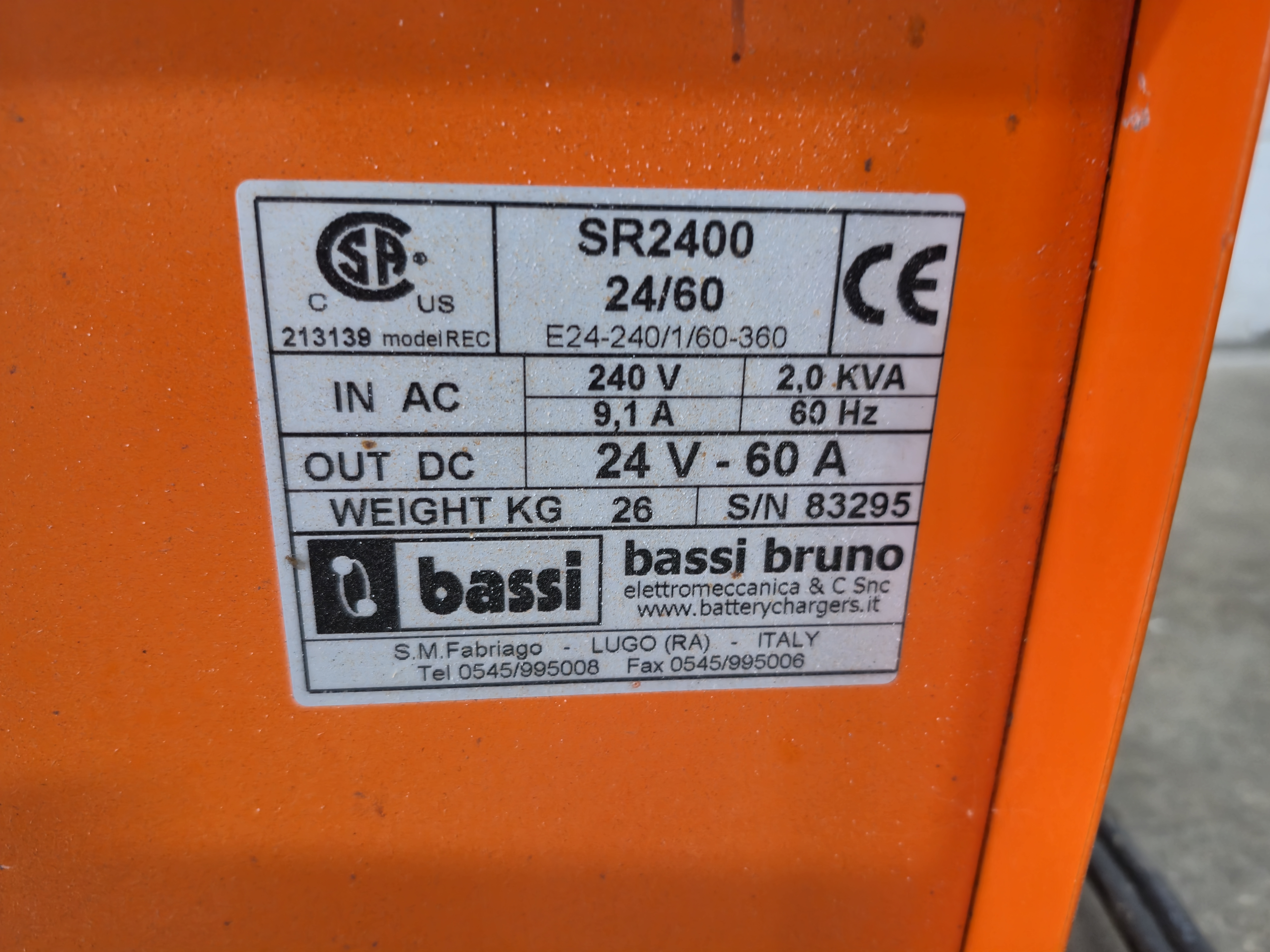 Used Bassi Bruno SR2400 24/60 Industrial Battery Charger