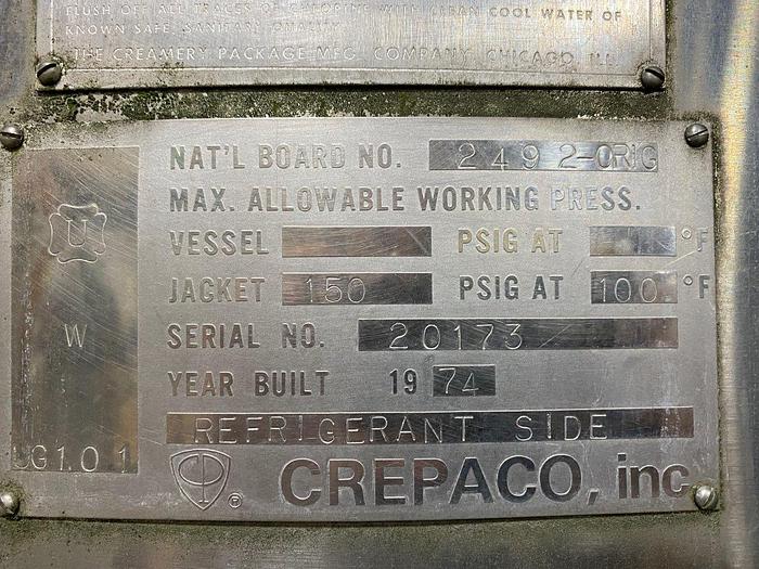 Used Crepaco 600 Gallon Jacketed Dairy Tank