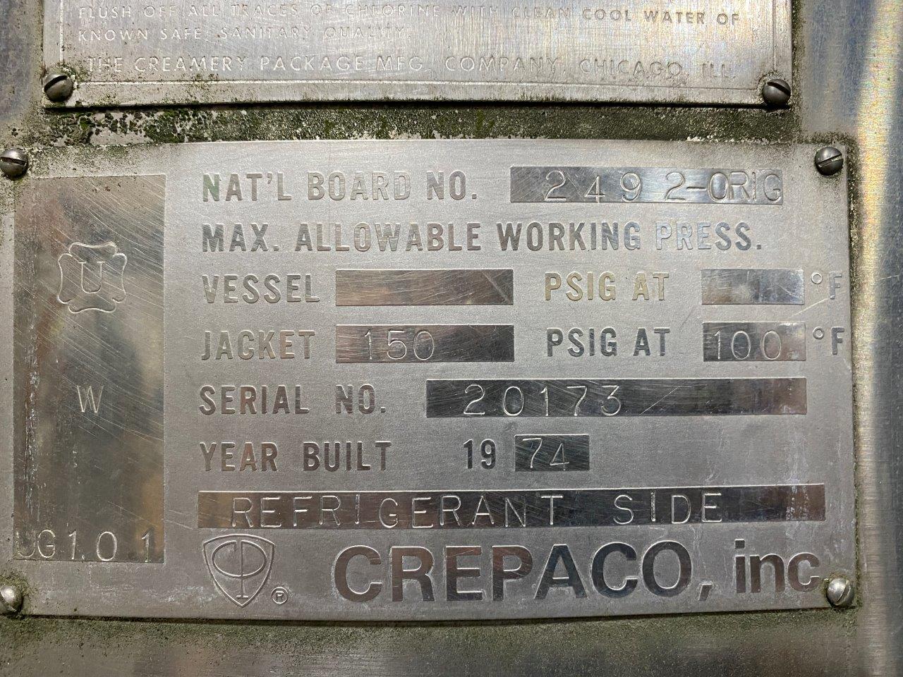 Used Crepaco 600 Gallon Jacketed Dairy Tank