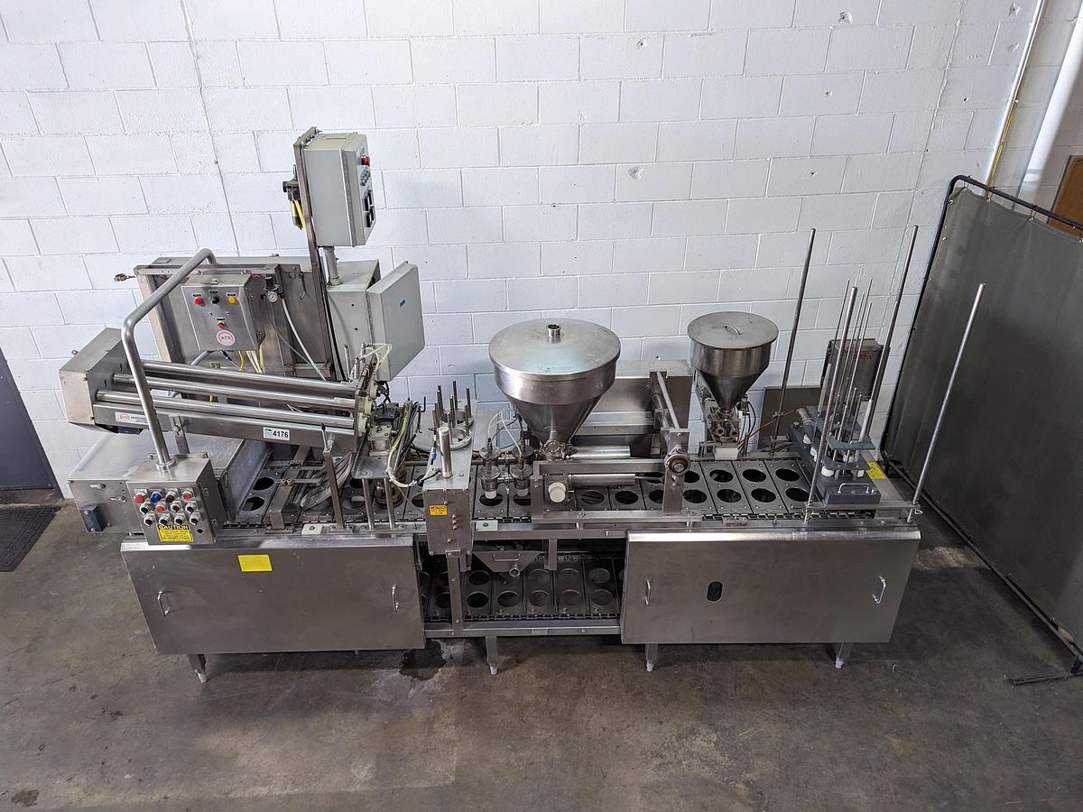 Used Modern Packaging 2 Lane Cup Filler