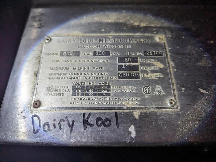 Used Dari-Kool 800 Gallon Refrigerated Tank