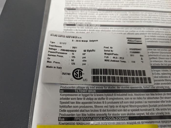 Used Atlas Copco G11FF Air Compressor