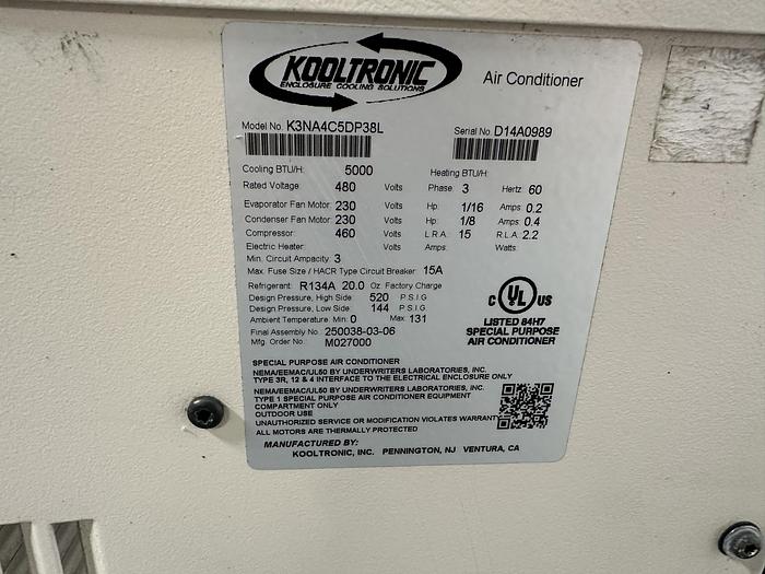 Used Kooltronic Panel Mount Air Conditioner