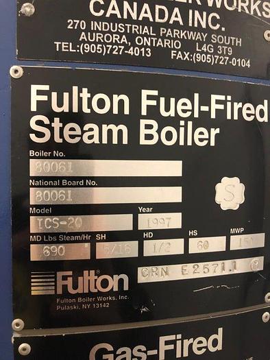 Used Fulton Natural Gas Fired Boiler 20 HP
