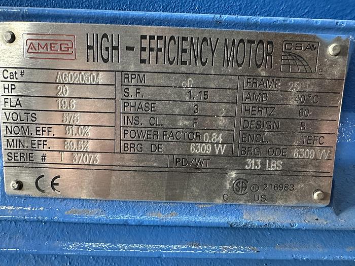Used AMEG 20 HP High-Efficiency Motor