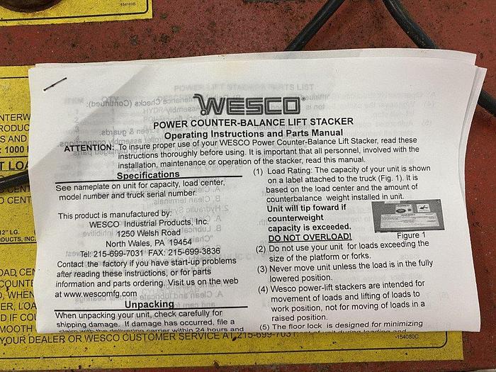 Used Wesco Powered Lift Stacker