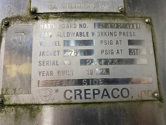 Used Crepaco 600 Gallon Jacketed Dairy Tank