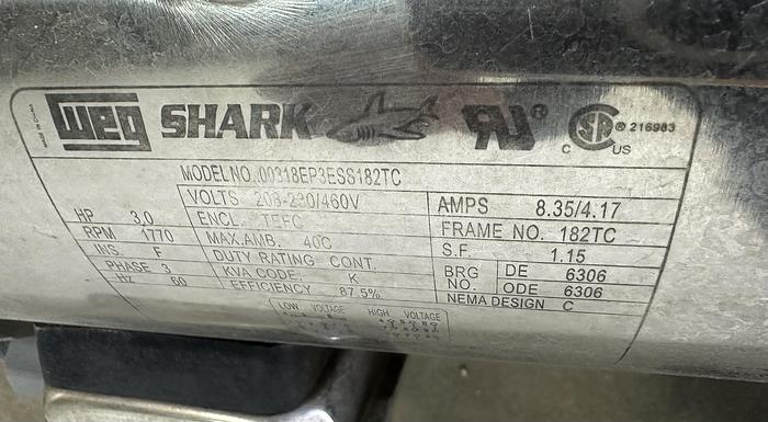 Used WEG Shark 3HP Motor