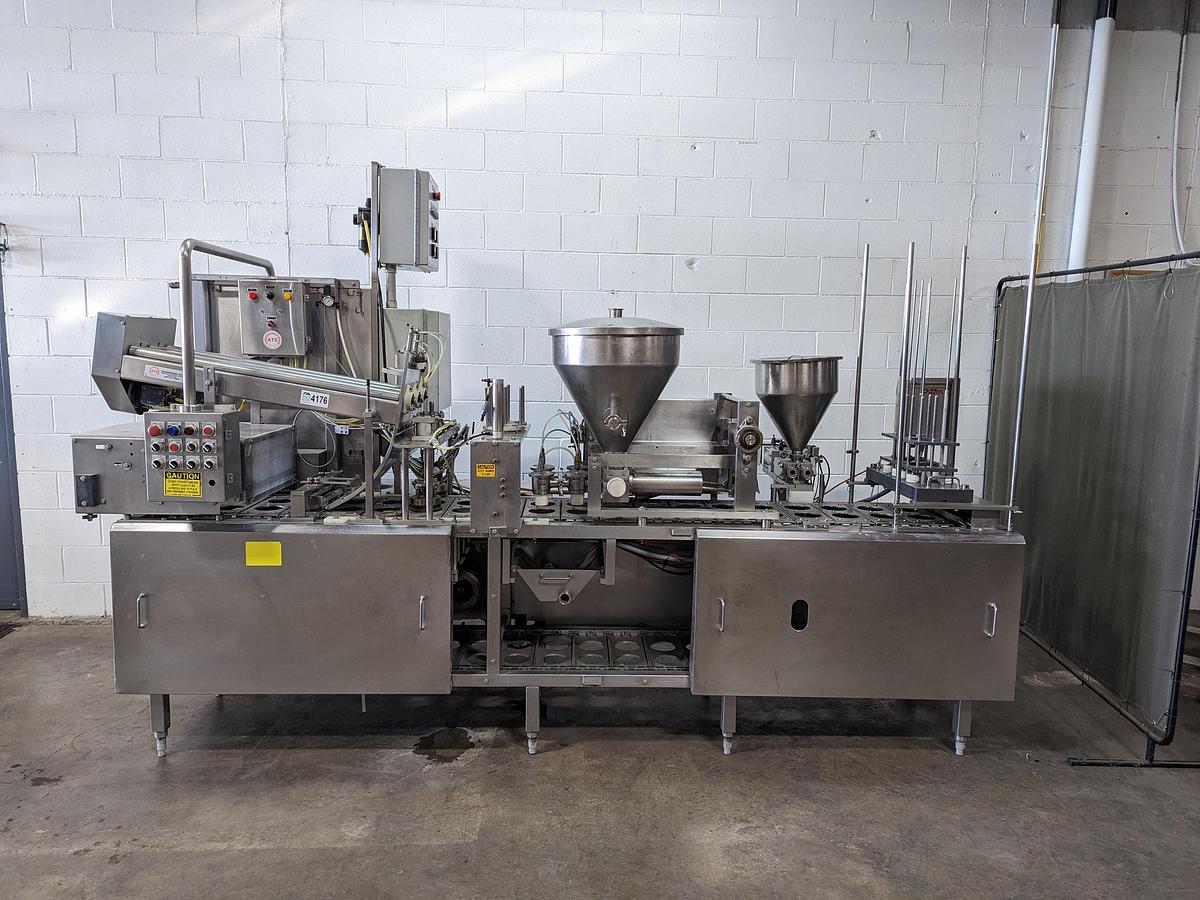Used Modern Packaging 2 Lane Cup Filler