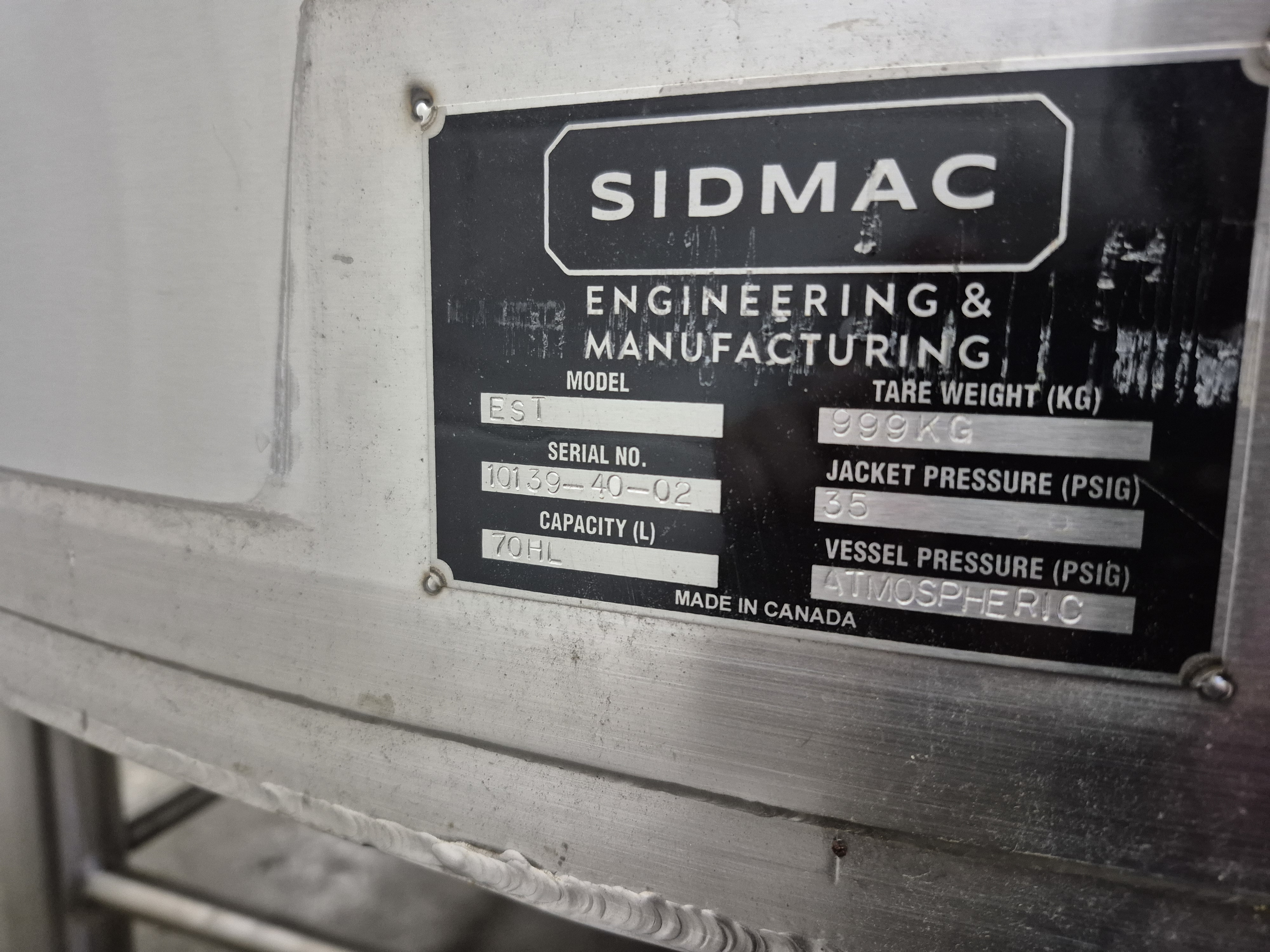 Used Sidmac 7000 Liter Jacketed Tank 