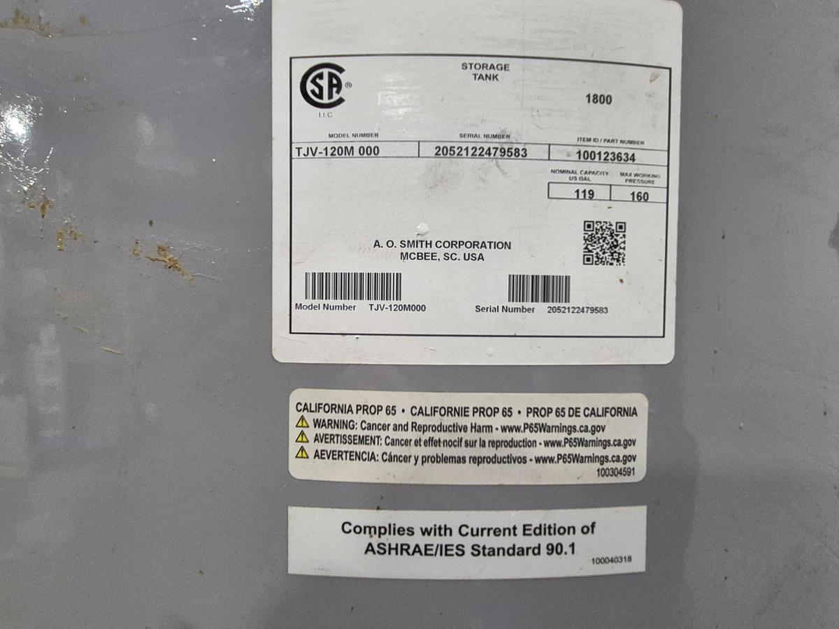 Used A.O. Smith Jacketed Vertical Commercial Storage Tank