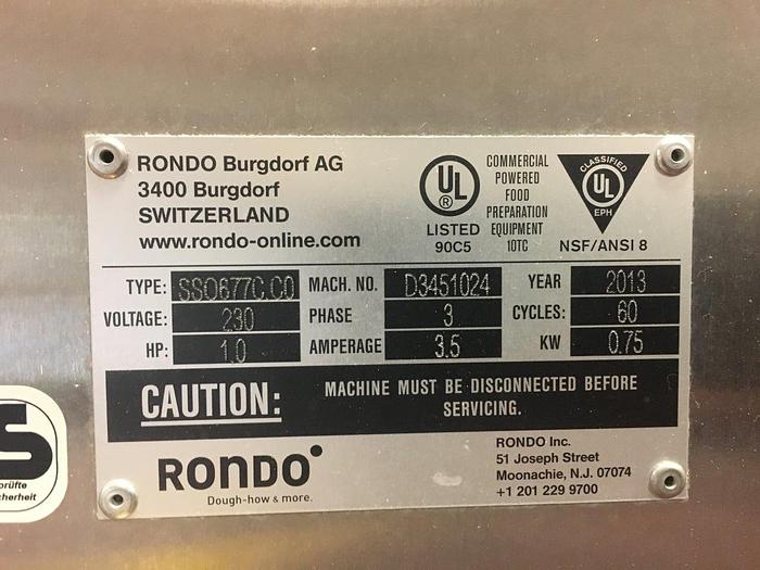 Used Rondo SSO677C Manomat Pastry Sheeter