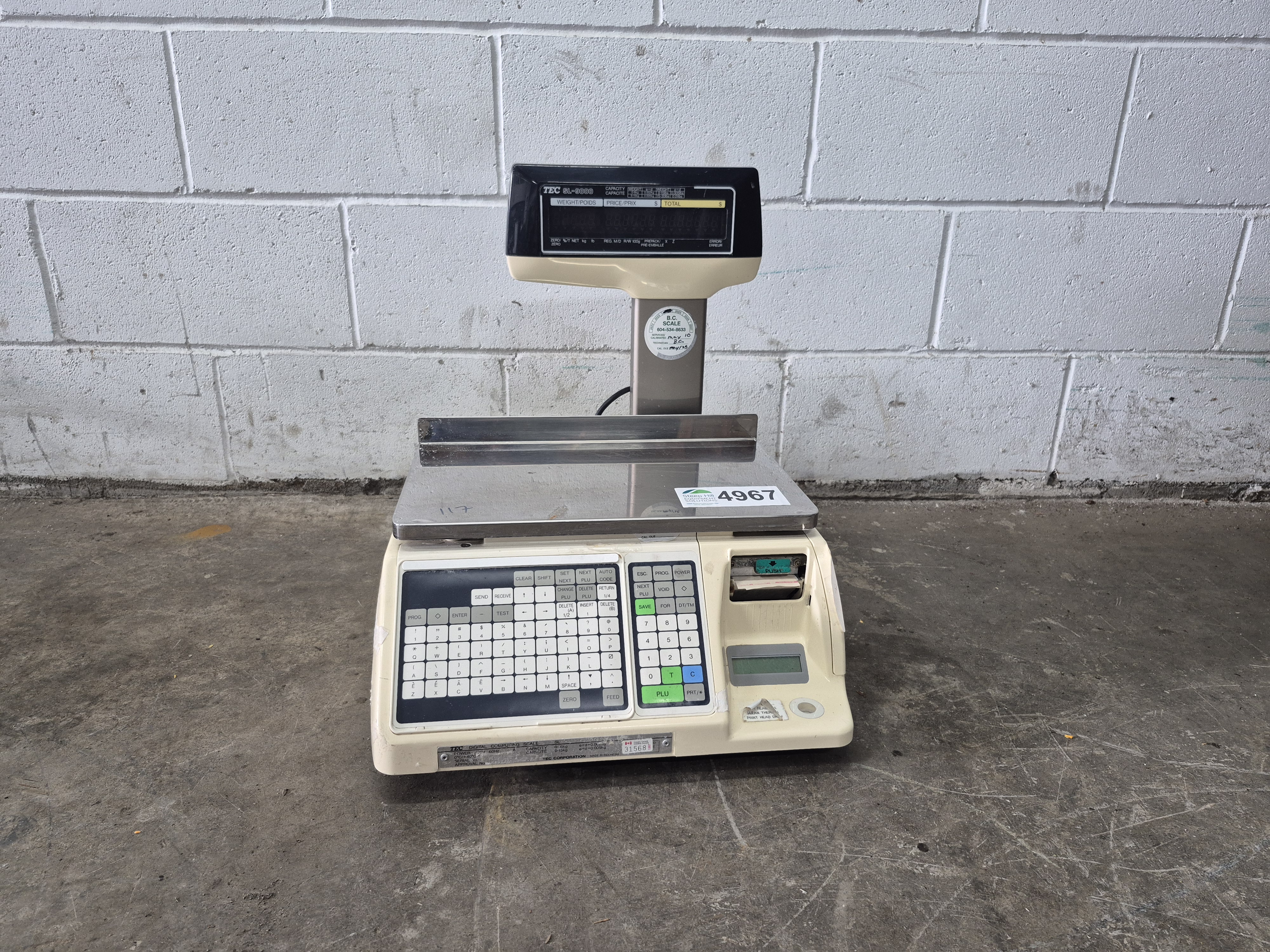 Used TEC Digital SL-9000 Label Printing Scale