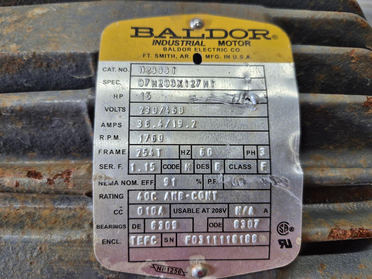 Used Baldor M2333T 15 HP 3-Phase Electric Motor