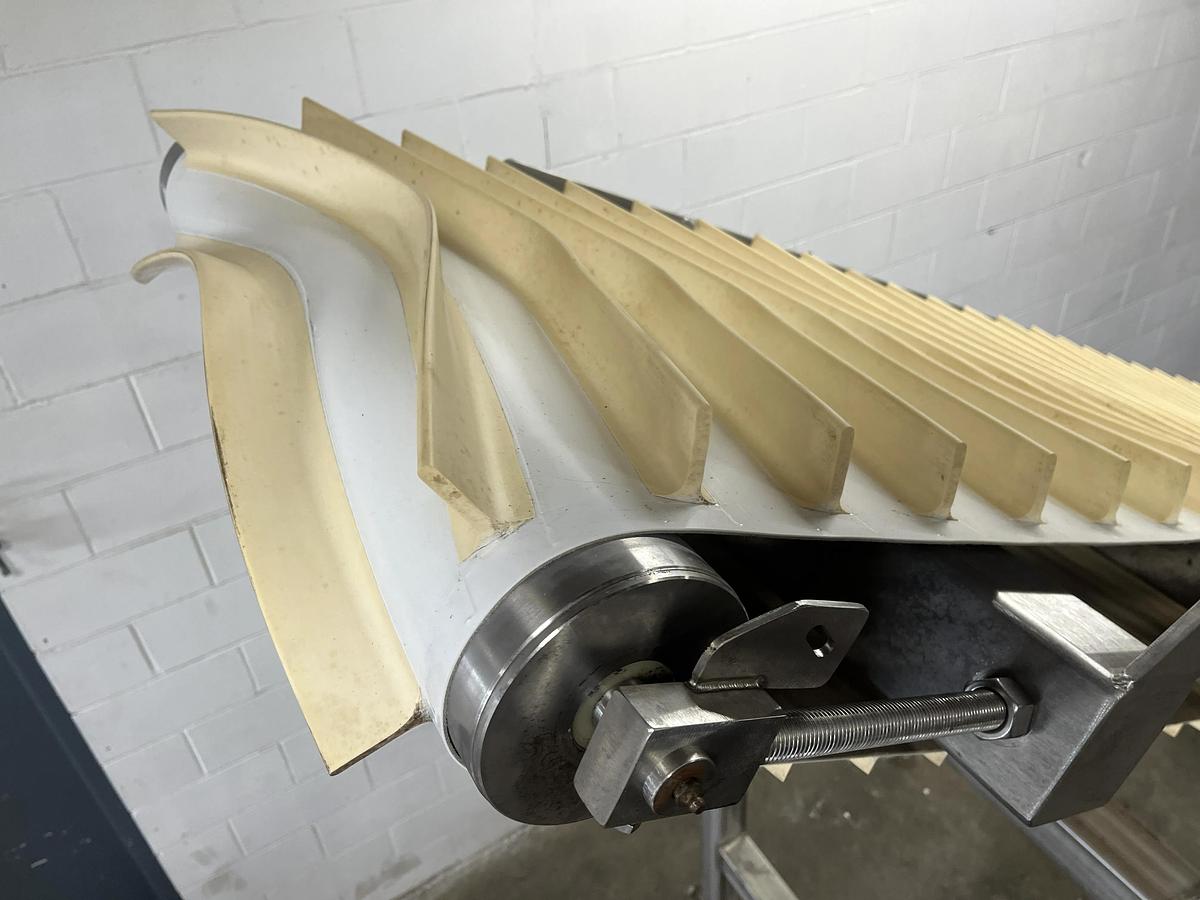 Used Interroll 18'L Cleated Incline Conveyor